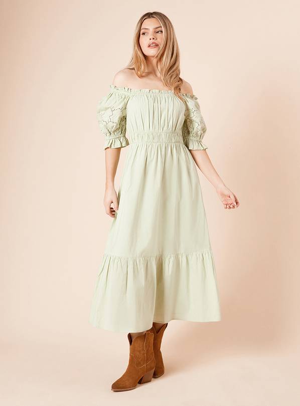 DOROTHY PERKINS Cut Work Sleeve Poplin Bardot Dress 18